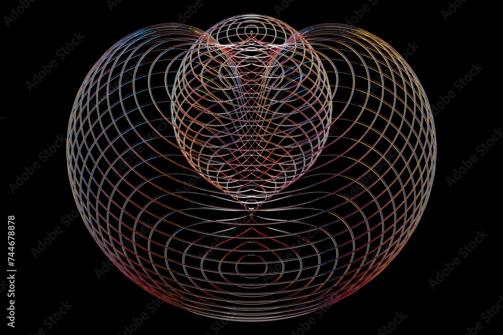 Poster abstract dynamic pink and blue neon shape with smooth objects, sides. 3d illustration and rendering.