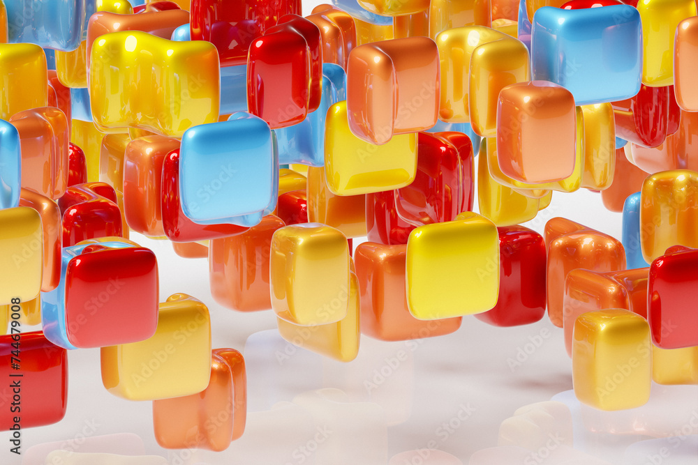 Poster 3d rendering of an abstract multi-colored pattern of shapes