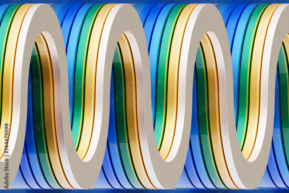 Poster 3d rendering of a multi-colored wavy pattern