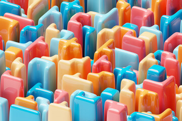 Obraz premium 3D illustration volumetric colorful cubes. Parallelogram pattern. Technology geometry neon background