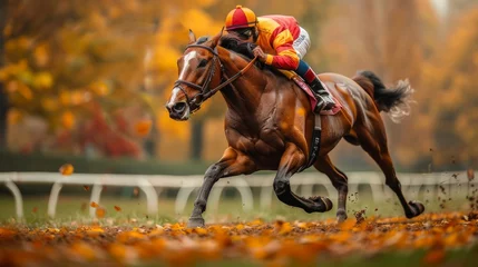 Foto auf Acrylglas Racehorse running on a racecourse © jorgevt