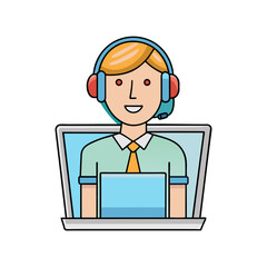 Vector illustration of customer service, call center operators icons with headsets.