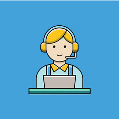 Vector illustration of customer service, call center operators icons with headsets.