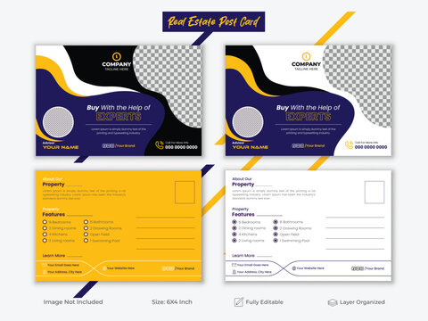 Creative Post Card Design, Professional Travel Post Card Template,  Modern Real Estate Layout.