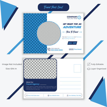 Creative Post Card Design, Professional Travel Post Card Template,  Modern Real Estate Layout.