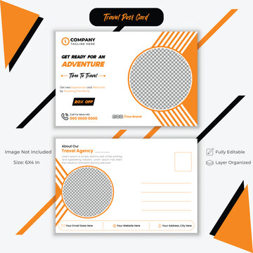 Creative Post Card Design, Professional Travel Post Card Template,  Modern Real Estate Layout.