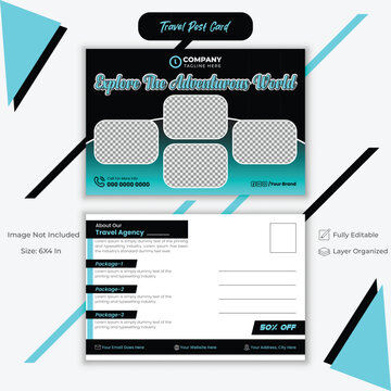 Creative Post Card Design, Professional Travel Post Card Template,  Modern Real Estate Layout.