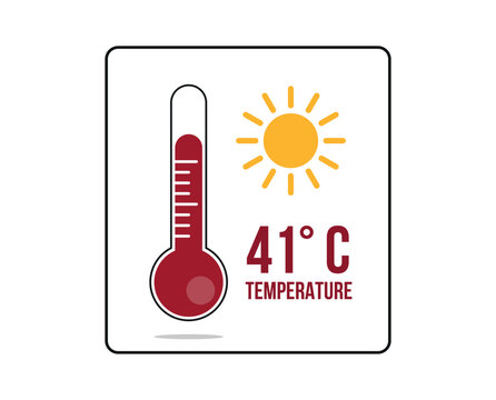 41° C. Thermometer 41 degrees Celsius. Vector for weather and climate forecast with yellow sun