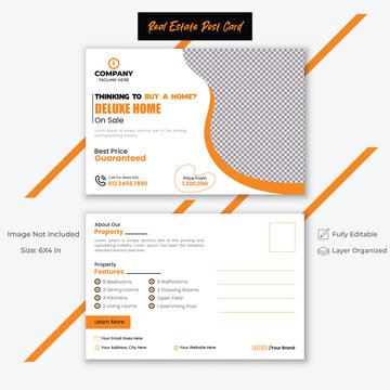 Creative Post Card Design, Professional Travel Post Card Template,  Modern Real Estate Layout.