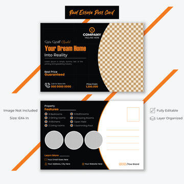 Creative Post Card Design, Professional Travel Post Card Template,  Modern Real Estate Layout.