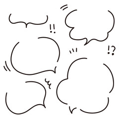 シンプルな線の手書き吹き出しと漫符セット