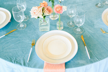 table setting with flowers