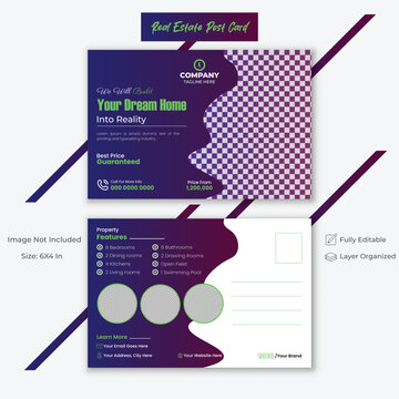 Creative Post Card Design, Professional Travel Post Card Template,  Modern Real Estate Layout.