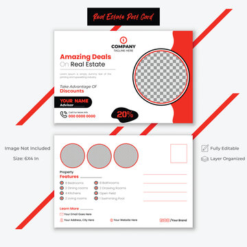 Creative Post Card Design, Professional Travel Post Card Template,  Modern Real Estate Layout.