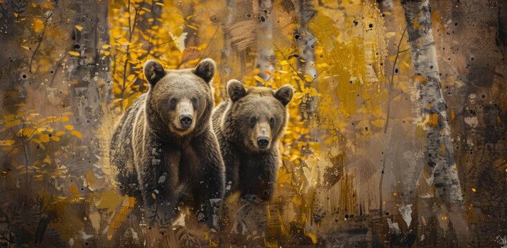 bears in the forest in the style of moody colors Generative AI