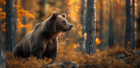 brown bear in the autumn forest in the style of sharp focus Generative AI - obrazy, fototapety, plakaty