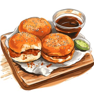 burgers, sauce, lime on wooden board clip art preview