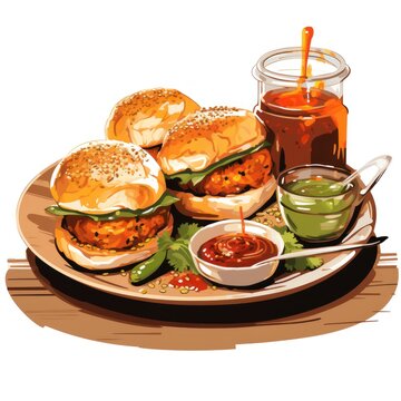 burgers with sauce on plate clip art preview
