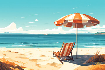 Escape to a serene beach with this vibrant illustration of a beach chair under an umbrella, offering a perfect summer vibe for your device’s background.