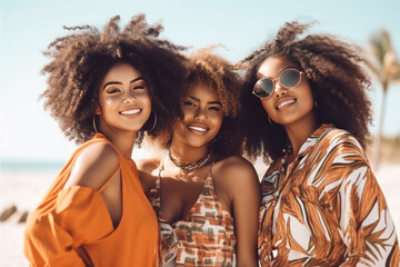 Capture sheer joy and style with this image of three smiling women - Powered by Adobe