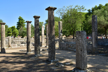 Ancient Olympia; Greece - august 30 2022 : archaeological site - obrazy, fototapety, plakaty