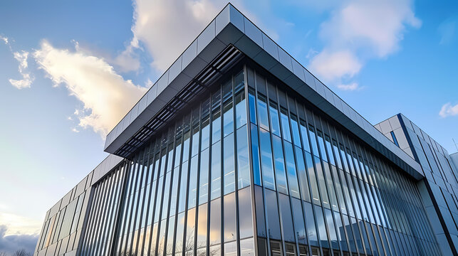 Modern Architecture at Dusk: Reflective Office Building Facade