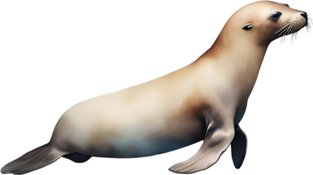 Sea lion, Watercolor painting of Sea lion.