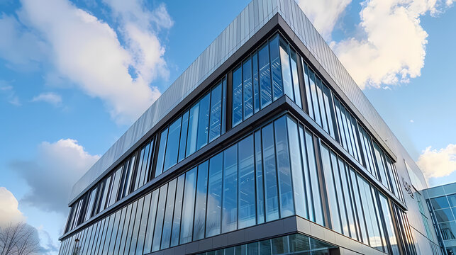 Modern Architecture at Dusk: Reflective Office Building Facade