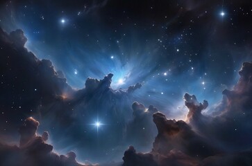 Fototapeta premium stars in the night, Birthplace of Stars: Glowing Gas Cloud Forms Stellar Nursery, night sky wallpaper | AI-GENERATED 