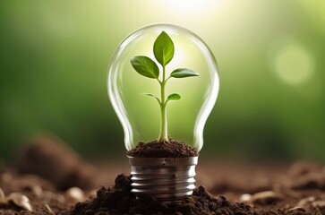 light bulb with plant inside, Light Bulb Ecosystem: Tiny Green World Inside Glass Bulb | AI-GENERATED
