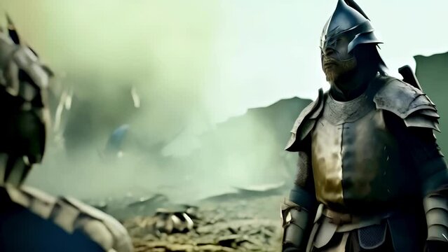 
A warrior preparing to attack in a gloomy environment.
Concept: video game and characters of knights, fantasy with adventures.