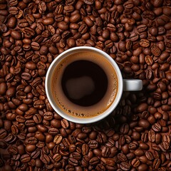 cup of coffee. coffee cup on a coffee bean background