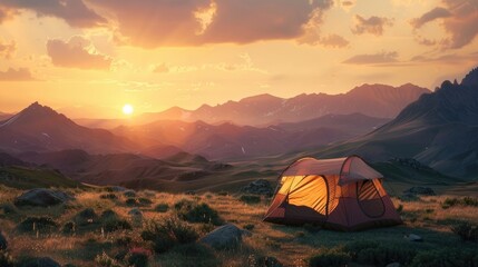 Fototapeta na wymiar Travel and camping adventure lifestyle with outdoor tent 