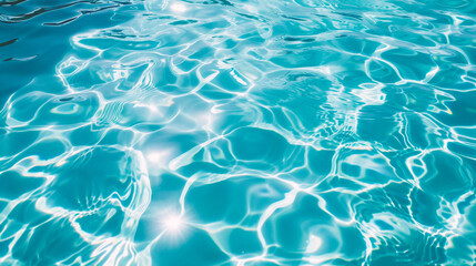 Blue water surface with sun reflection in swimming pool. Abstract background.