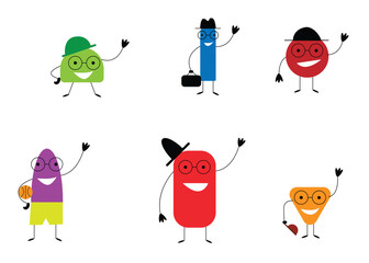 Set of Abstract Funny Geometric Characters. Illustration for children on educational topics