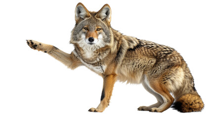 Wolf Standing on Hind Legs Against White Background
