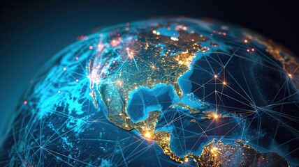 mobile network wires elegantly entwine the North America countries, - obrazy, fototapety, plakaty