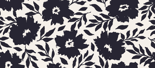 Trendy contemporary floral seamless pattern. Ink abstract flowers