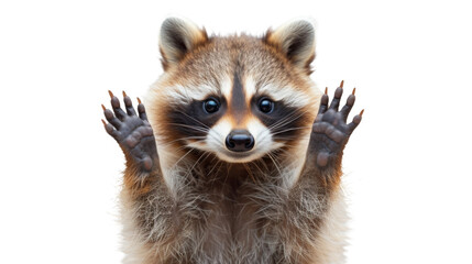 Raccoon With Raised Hands in Forest