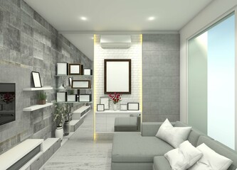 Living Room Design with Wall Panel Background and Decoration
