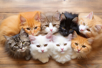 top view of cute group of cats