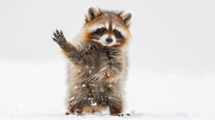 Raccoon Standing on Hind Legs in Snow