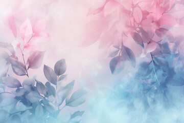 Soft spring watercolor background with leaves and copy space