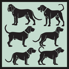 American Coonhound Dog Silhouette, set of dogs