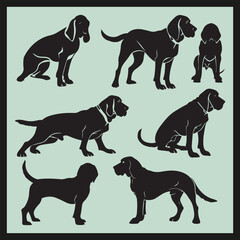 American Coonhound Dog Silhouette, set of silhouettes of dogs
