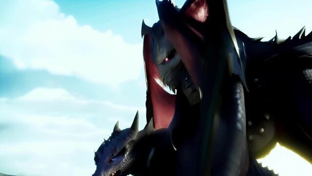 a mythical dragon creature with black scales and glowing red eyes preparing to attack in a gloomy environment.
Concept: video game and characters of knights, fantasy with adventures.