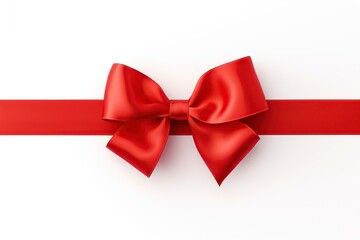 A beautifully tied red satin ribbon bow centered on a clean white background, symbolizing gift-giving and celebration.