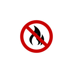No open flame sign. No fire, No access with open flame prohibition sign. Red, black and white vector illustration.
