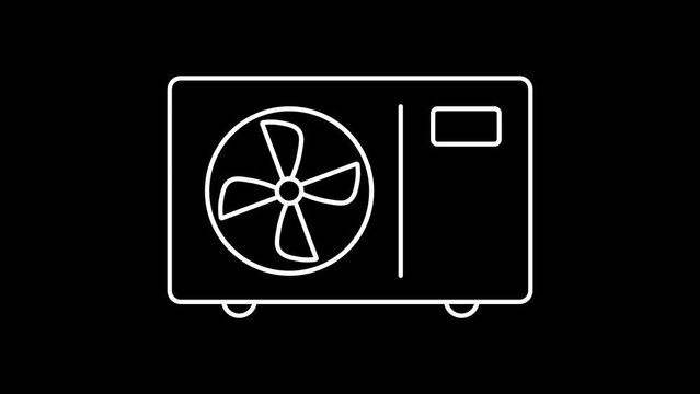 Air condition heat pump outdoor unit icon animation on black background. 