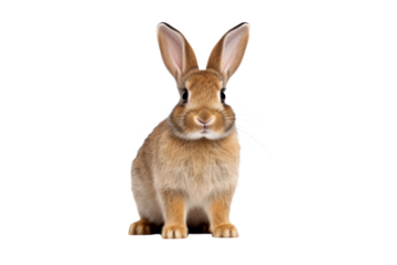 Studio portrait of cute rabbit isolated on transparent png background, happy bunny running on floor, adorable fluffy rabbit that sniffing.
